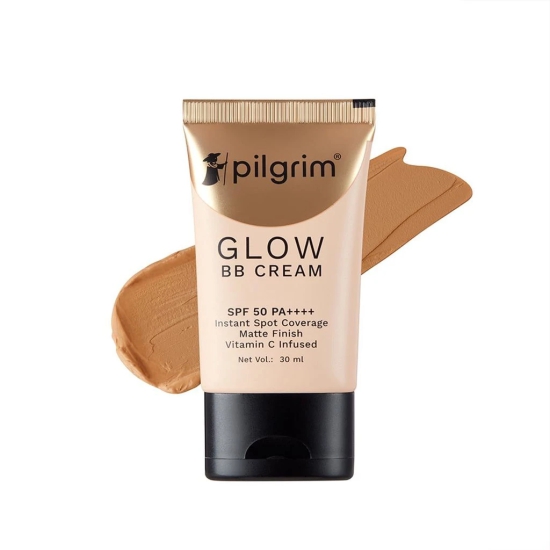 Pilgrim BB cream for women with Niacinamide, Hyaluronic Acid & Vitamin C | Matte Finish, Instant Spot Coverage with SPF 50 PA++++ | All Skin Types | The Beige Glow, The Almond Glow, The Honey Glow