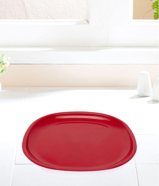 HOMETALES Plastic Microwave Safe Plates, (Pack of 4) Full Plate, Dia 11inch - Red Colour - Red