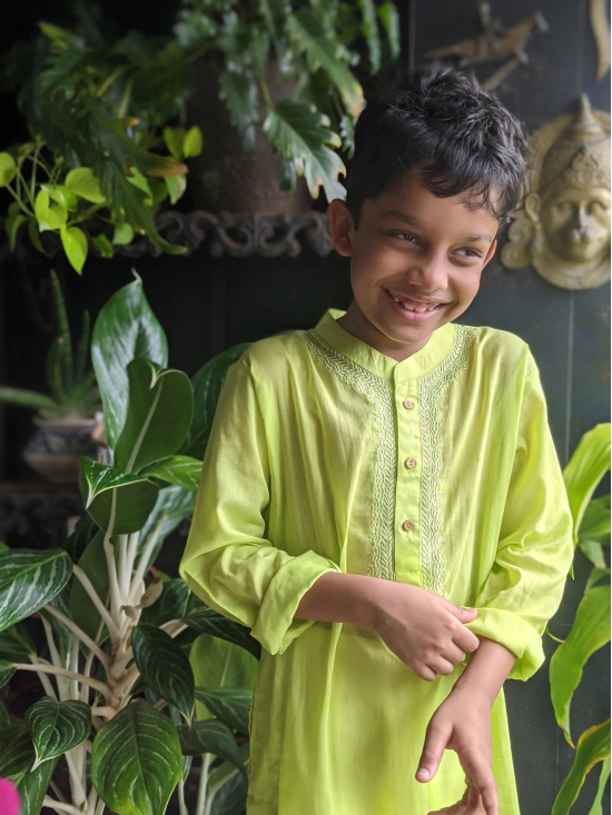 Embroidered Malmal Kurta | Lime Green | Newborn to Adult-5-6Y