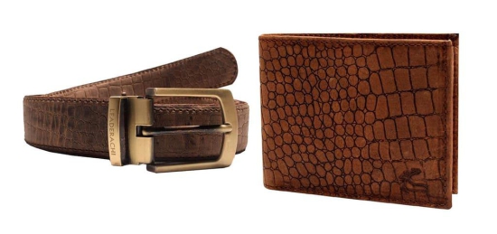 LEADERACHI Genuine Vintage Hunter Leather Wallet & Genuine Leather Belt Combo (WB-15)