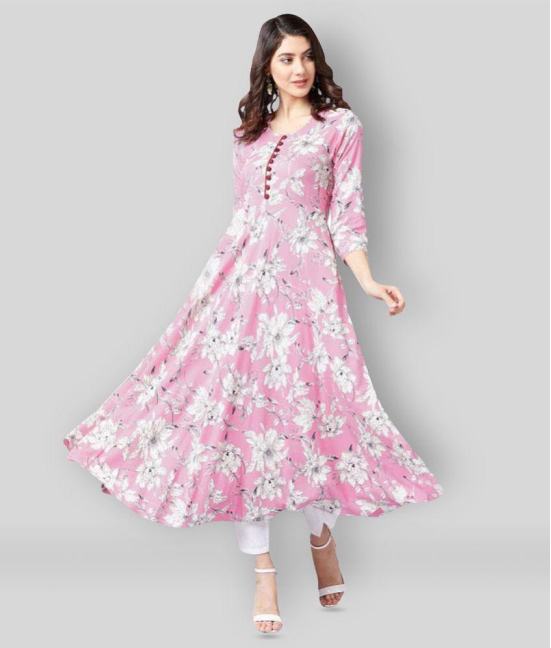 Tissu - Pink Rayon Women''s Flared Kurti ( Pack of 1 ) - XL