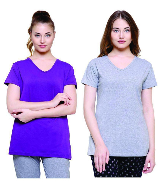 PROTEENS Women's Solid V-Neck T-Shirt Voilet & Grey Pack of 2 - 2XL