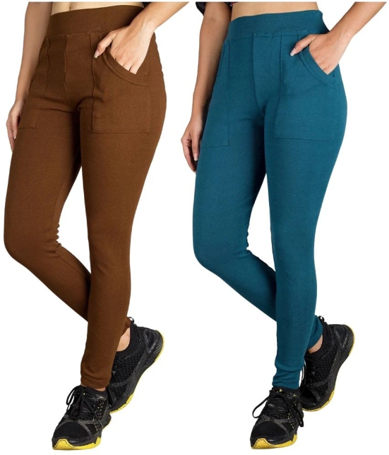 KARARO JEGGINGS - Cotton Blend Skinny Fit Mustard Womens Jeggings ( Pack of 2 ) - None