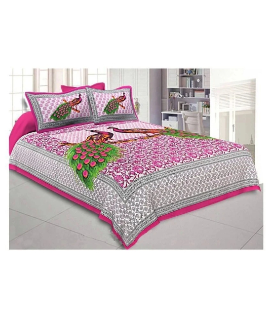 Frionkandy Cotton Double Bedsheet with 2 Pillow Covers ( 229 cm x 254 cm ) - Pink