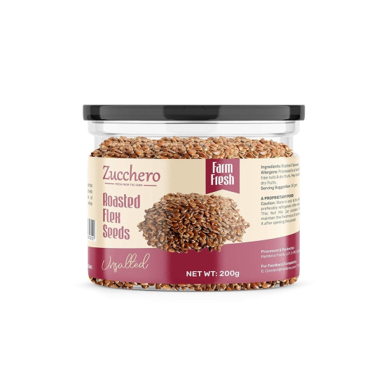 Zucchero Roasted Flaxseed, Unsalted, 200g - Omega-3 | Super Food | Nutty Flavour _ Dry Roasting | Oil-Free| Slow baked Seeds