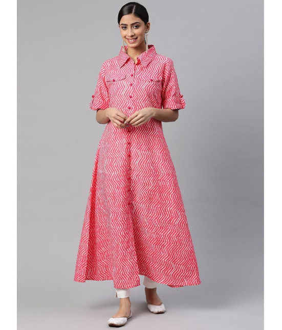 SVARCHI - Pink Cotton Women''s Flared Kurti ( Pack of 1 ) - None