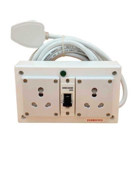 INDRICO 16A Electric Multi Outlet Extension Board Box 4MM Cable with MCB for Heavy Duty PVC White Pack of 1