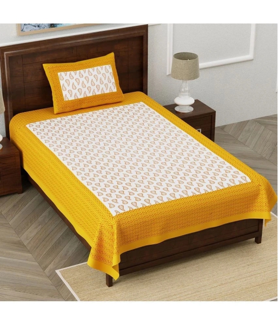 unique choice Cotton Ethnic Printed Single Bedsheet with 1 Pillow Cover - Yellow - Yellow