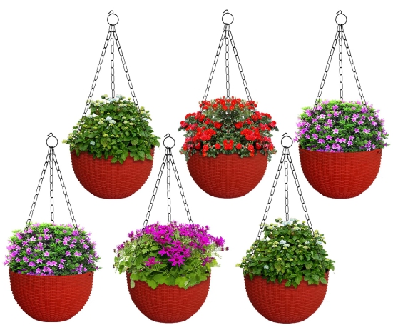 Kuber Industries Plastic Hanging Flower Pot for Balcony  Railing Set of 6 Red-20x20x59 cm-Kuber Industries Plastic Hanging Flower Pot for Balcony & Railing Set of 6 (Red)-20x20x59 cm