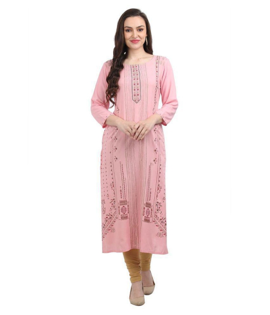 SAAKAA - Pink Rayon Women's Straight Kurti ( Pack of 1 ) - M