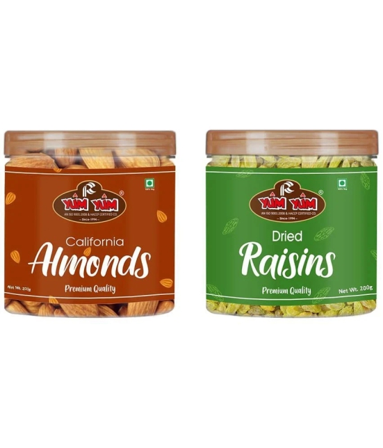 YUM YUM Premium Dry Fruits Combo Pack 400g ( Almonds & Raisins ) 200 g Jar Each