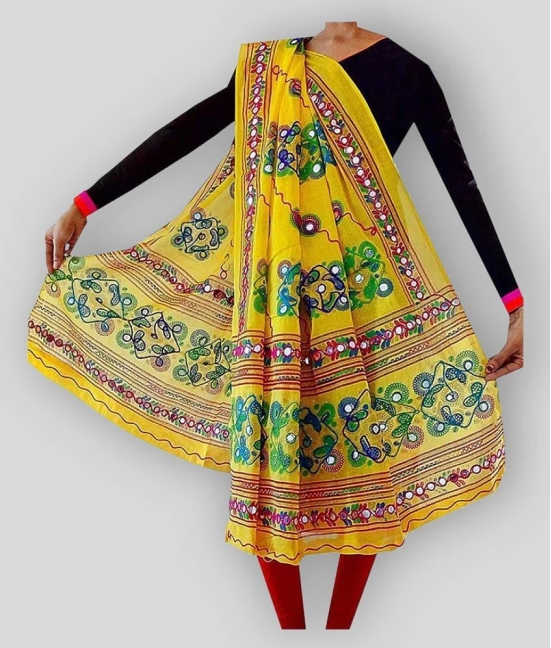 Raj Yellow Cotton Hand Embroidered Dupatta