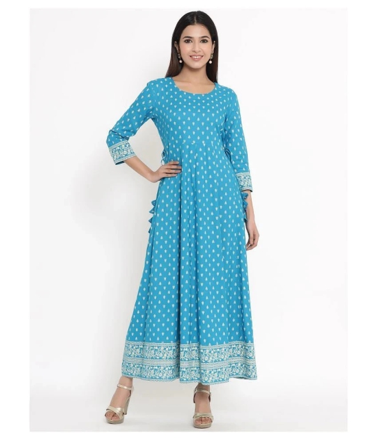 Kbz Blue Rayon Anarkali Kurti - XXL