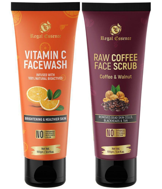 REGAL ESSENCE Raw Coffee Face Scrub & Vitamin C Facewash for Blackheads & For Glowing Skin - 100 gm (COMBO PACK)