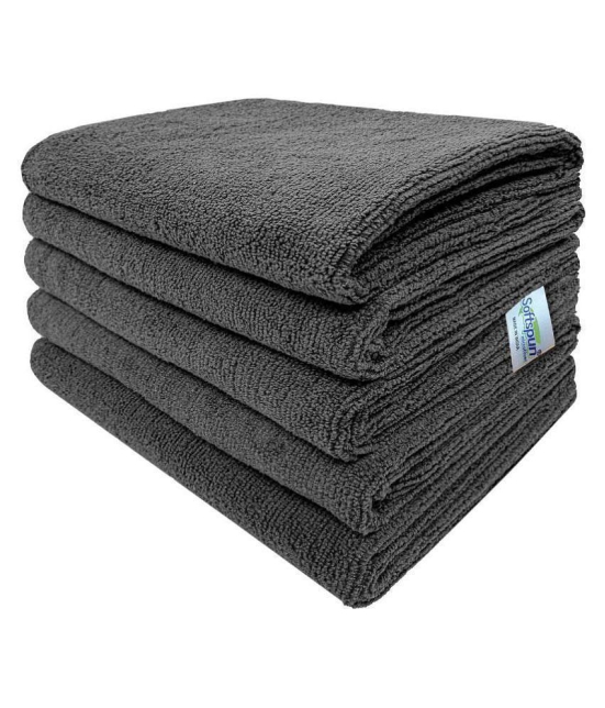 SOFTSPUN Microfiber Cleaning Cloths, 5pcs 40x60cms 340GSM Grey Highly Absorbent, Lint and Streak Free, Large Multi -Purpose Wash Cloth for Kitchen, Car, Window, Stainless Steel, silverware.