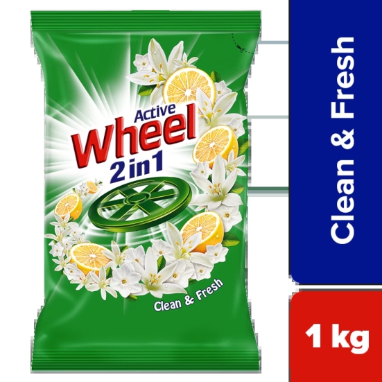 Active Wheel 2 In 1 Detergent Powder, 1 Kg