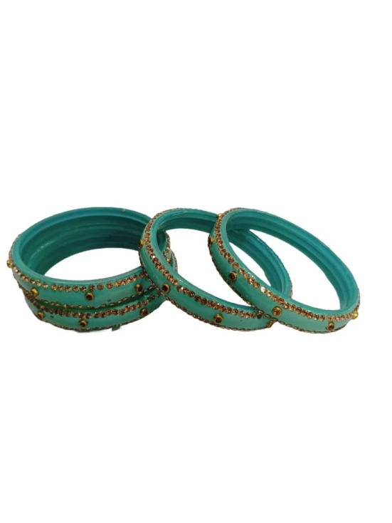 Seafoam Green Glass Rhinestone Bangle Set