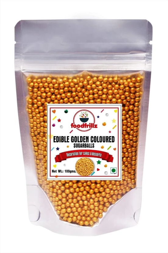 foodfrillz Golden Balls Sugar Sprinkles for Cake Decoration, Single Pack of 100 g.