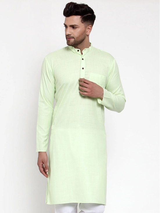 Jompers Men Lime Green & White Solid Kurta Only-XXL / Green