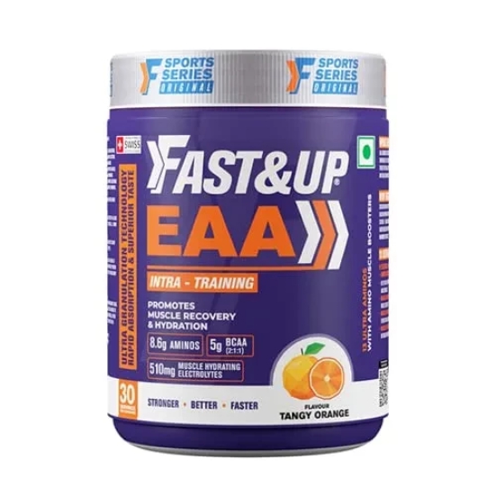 Fast&Up EAA Intra - Training/Workout drink (EAAx9) with BCAA+Electrolyte Blend+Vitamin Booster helps provide Muscle Recovery|Hydration|Performance 30 servings (Tangy Orange)