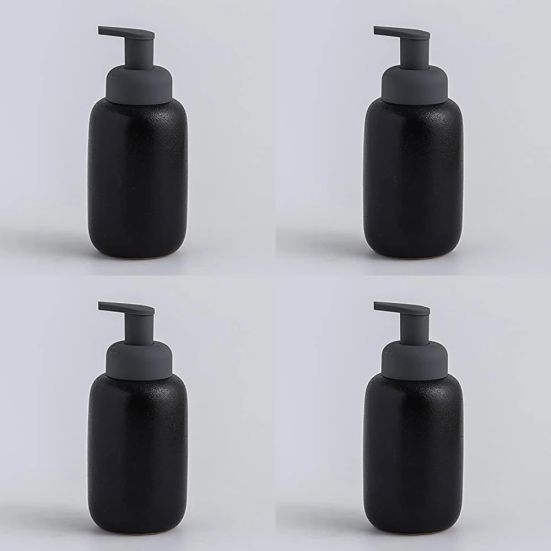 USHA SHRIRAM Ceramic Soap Dispenser Set, 400ml, Black, Pack of 4-USHA SHRIRAM Ceramic Soap & Lotion Dispenser Set, 400ml, Black, Pack of 4