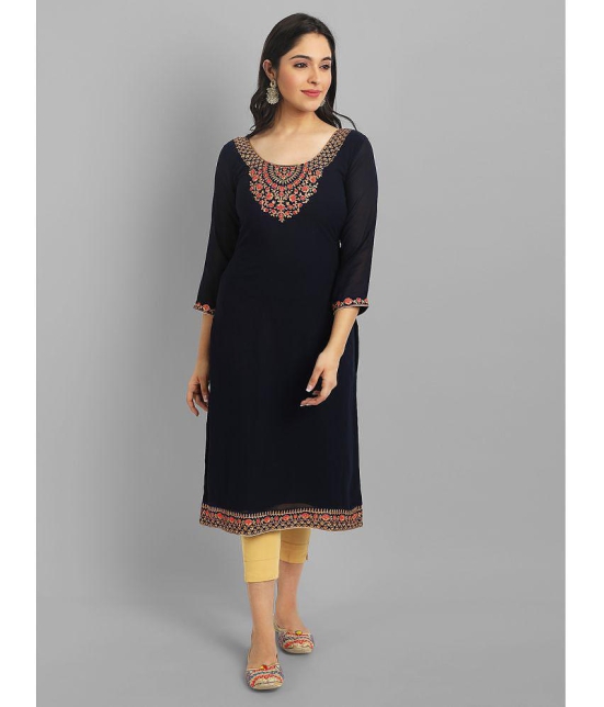 JASH CREATION - Black Georgette Womens Straight Kurti ( Pack of 1 ) - None