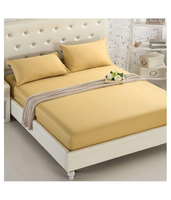 House Of Quirk Polyester Queen Bed Sheet with Two Pillow Covers ( 200 cm x 180 cm ) - Beige