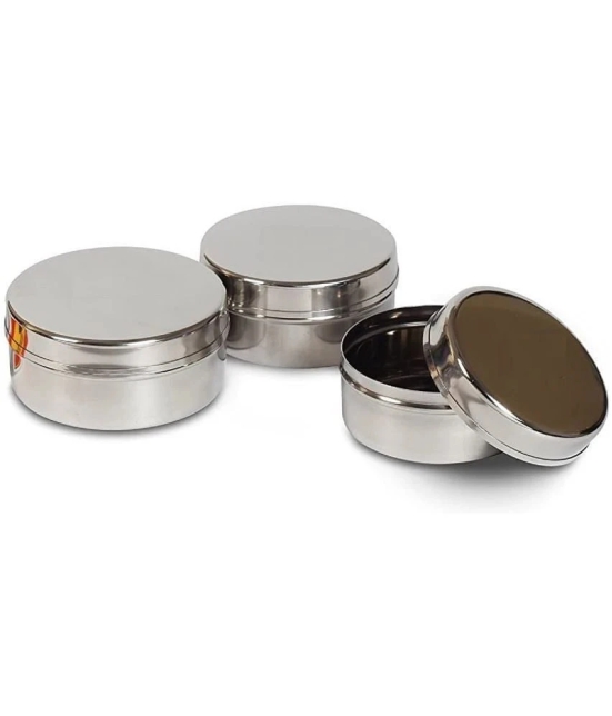 Dynore Multi size dabbi Steel Silver Pickle Container ( Set of 3 ) - Silver