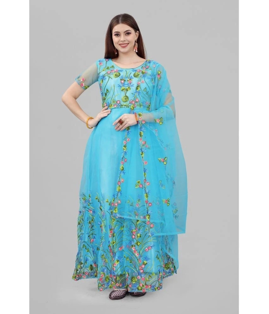 Apnisha - Turquoise Anarkali Net Womens Semi Stitched Ethnic Gown ( Pack of 1 ) - None