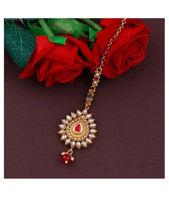 Paola Traditional Gold Plated Kundan Style Maang Tikka Jewellery For Women Girl - Golden