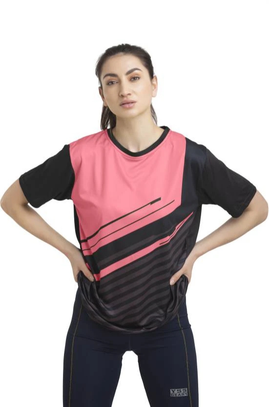 Women Colorblock Round Neck Polyester Multicolor T-Shirt