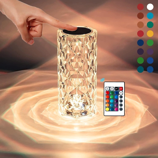 Diamond Type Crystal Table Lamp 16 Color RGB Color Changing Mode with Remote and Touch Control. USB Rechargeble.