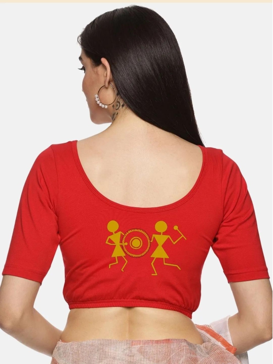 Women Back Printed Stretchable Blouse U020-Red / X-Large