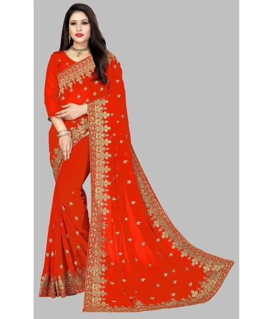 Om Shantam Sarees - Orange Georgette Saree With Blouse Piece ( Pack of 1 ) - Orange