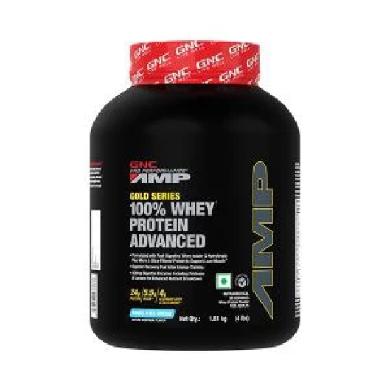 GNC AMP Gold 100% Whey Protein Advanced Vanilla Ice Cream Powder 4 lbs