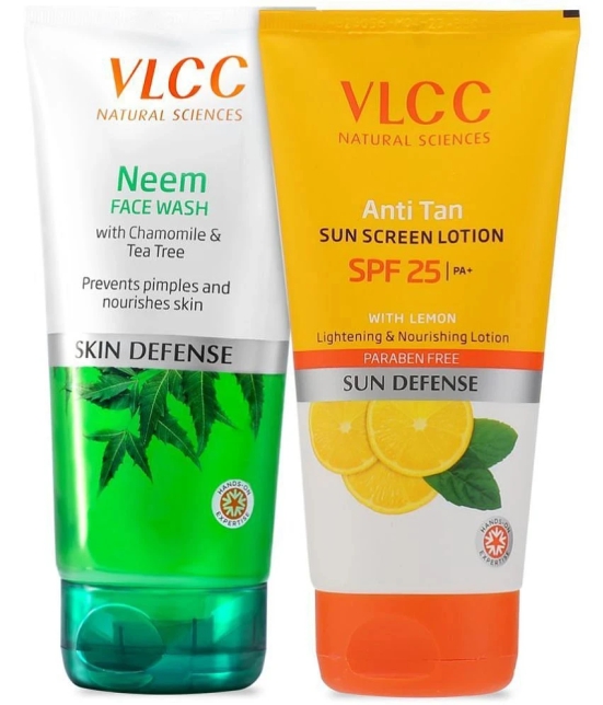 VLCC Combo Kit, Neem Face Wash & Anti Tan Sunscreen SPF 25, 150 ml (Pack of 2)