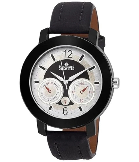 Swisstyle Black Leather Analog Mens Watch