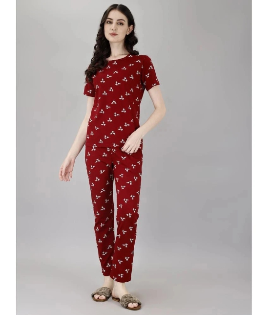 Smarty Pants Maroon Cotton Womens Nightwear Nightsuit Sets ( Pack of 1 ) - None