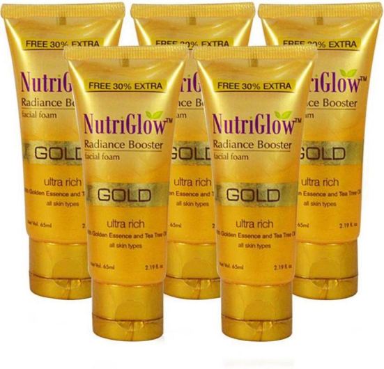 NutriGlow Gold Radiance Booster Foam Face Wash For Nourished & Hydrated Skin, Reduce Dark Spot & Blemishes, 65ml (Pack of 5)