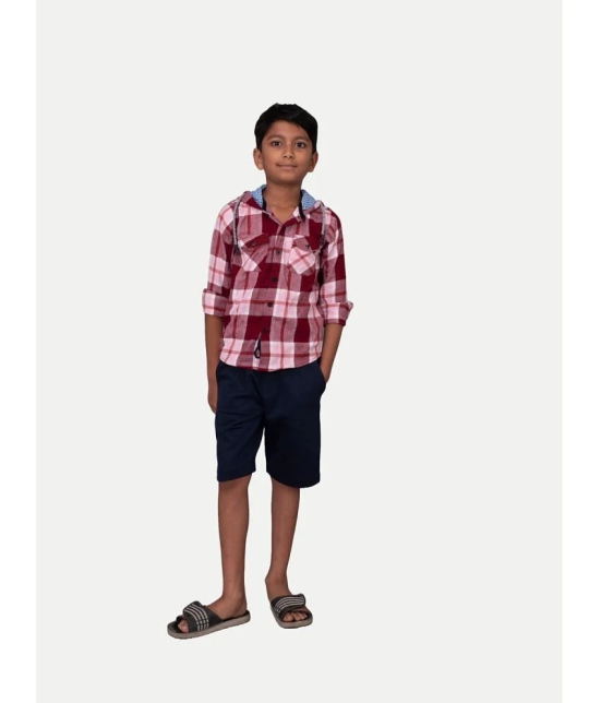 Radprix Boys Beige & Red Check Hooded Yarndye Shirt: A Fashionable Statement for Young Trendsetters. This Shirt Features a Classic Beige and Red Check Pattern, Perfect for Adding a Pop of Co