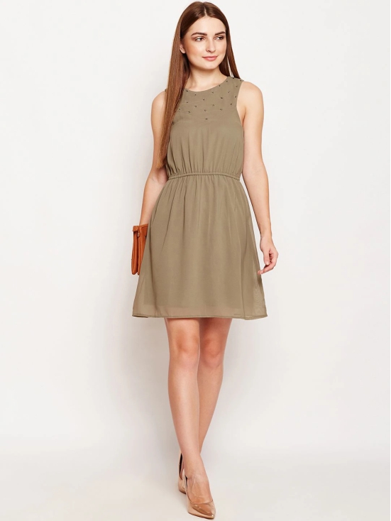 Oxolloxo Women Olive Green Embellished Fit and Flare Dress