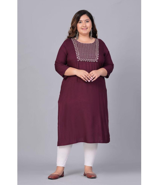 Preksha Rayon Embroidered Straight Women's Kurti - Wine ( Pack of 1 ) - None