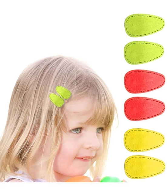 Lykaa Oval Shape Suede Hair Tic Tac Clips For Baby Girls Gifts - Pack of 6 (Multicolor) - Multi