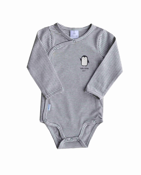 Grey Striped Long Sleeves Baby Body/Onesie (100% Cotton Interlock Biowash)