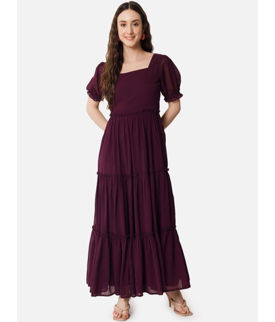 JASH CREATION - Wine Georgette Women's Fit & Flare Dress ( Pack of 1 ) - None