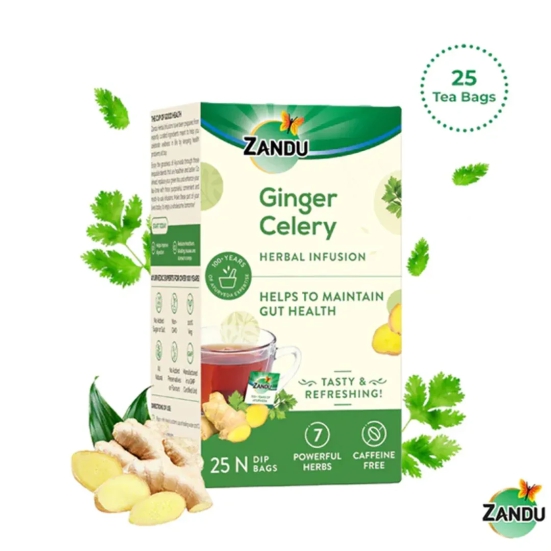 Ginger Celery Herbal Infusion Tea for Gut Health (25 Tea Bags)