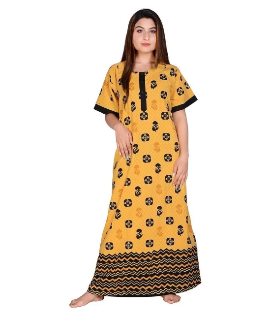 Raj Cotton Nighty & Night Gowns - Yellow Single - Free Size