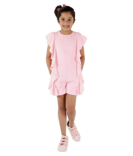 Kids Cave Dungaree jumpsuits for girls above Knee Length Fabric Polycrepe(Color_Pink, Size_3 Years to 12 Years) - None