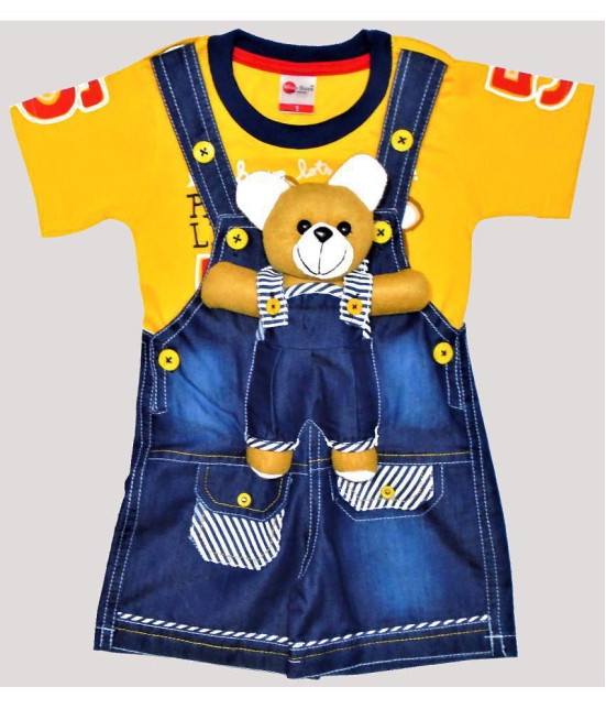 Wise Guys - Yellow & Blue Denim Baby Boy,Baby Girl Dungaree Sets ( Pack of 1 ) - None