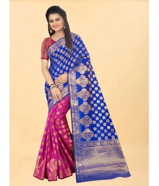 Gazal Fashions - Blue Banarasi Silk Saree With Blouse Piece ( Pack of 1 ) - Blue